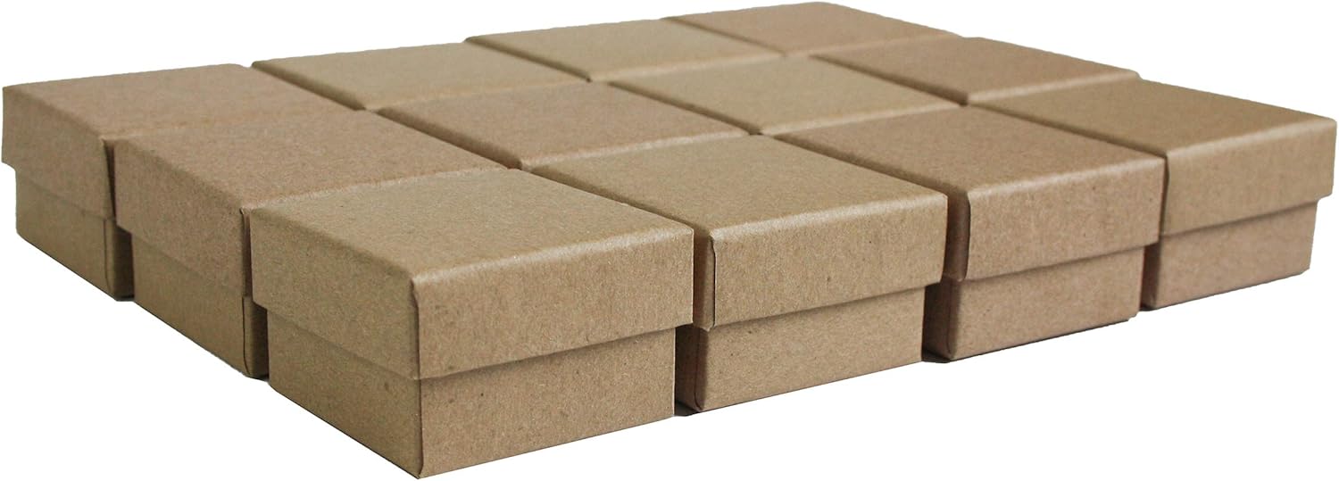Emartbuy Set of 96 Brown Square Cardboard Jewellery Ring Boxes, Gift Box for Anniversaries Weddings, Birthdays Size