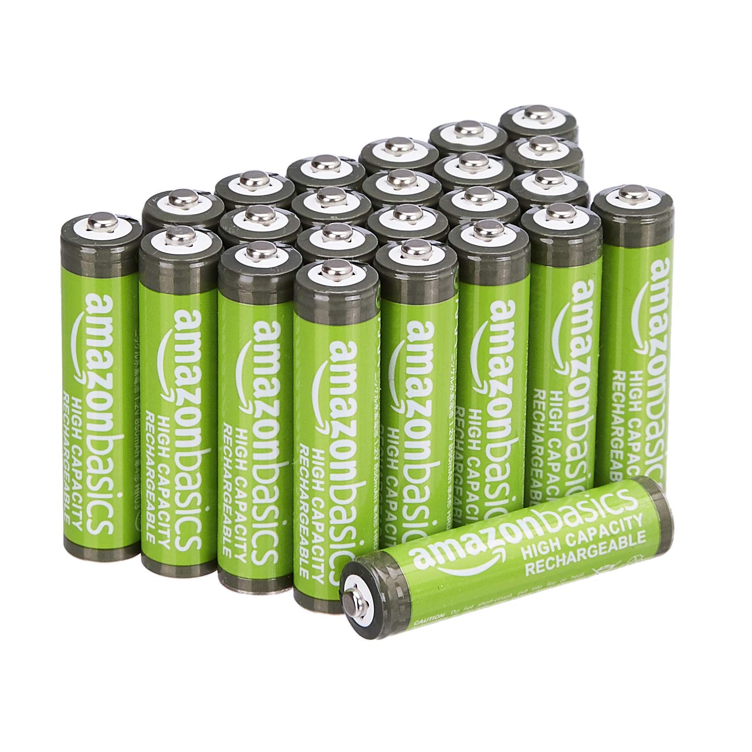Amazon Basics 24-Pack Rechargeable AAA NiMH High-Capacity Batteries 850 mAh 1 2V Recharge up to 500x Times Pre-Charged