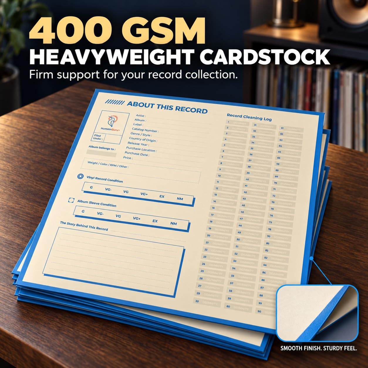 HumminGuru Okładki na Albumy, Tekturowe Okładki na płyty Winylowe 400 g/m², Puste Okładki Tekturowe, Grube Okładki na płyty Winylowe LP, 5 Funtów/Opakowanie 25 Sztuk (Okładki na płyty, 12 cali)