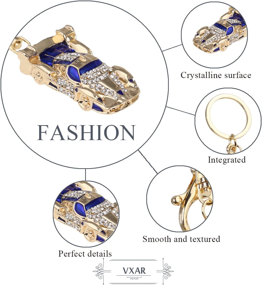 VXAR Keychain Key Ring Keyring Pendant Keyfob Charming Rhinestone Crystal Women Bag Purse Decoration Gift (Car Blue 1pcs)