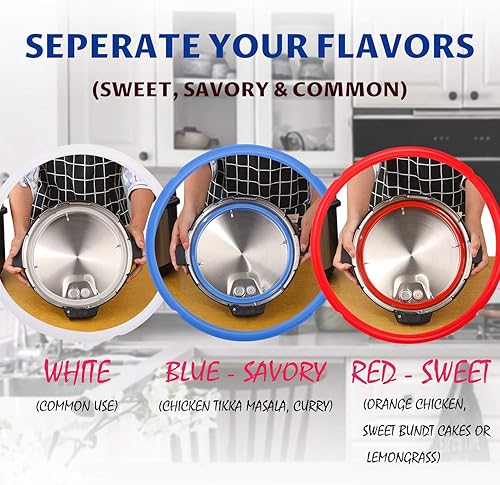 Miniatura 4 de Anillos de sellado para accesorios de olla instantánea de modelos de 6 cuartos de galón, rojo, azul y transparente, edición dulce y salada, paquete