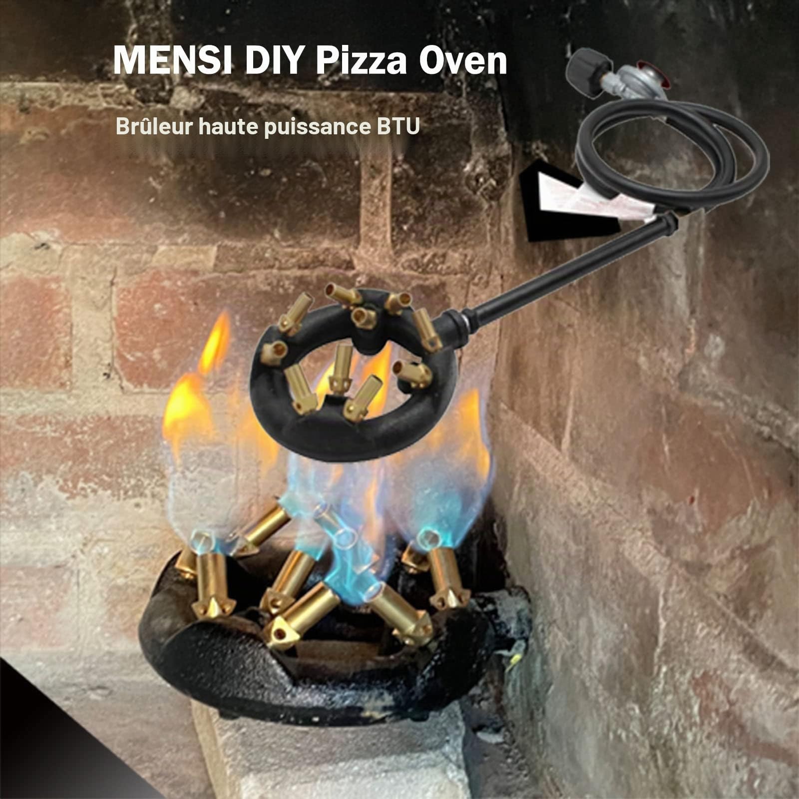 Brûleur en fonte fait maison à 10 jets, système de contrôle de la flamme 41 000 BTU avec régulateur haute pression avec tuyau, accessoires pour four à pizza, friteuse à dinde