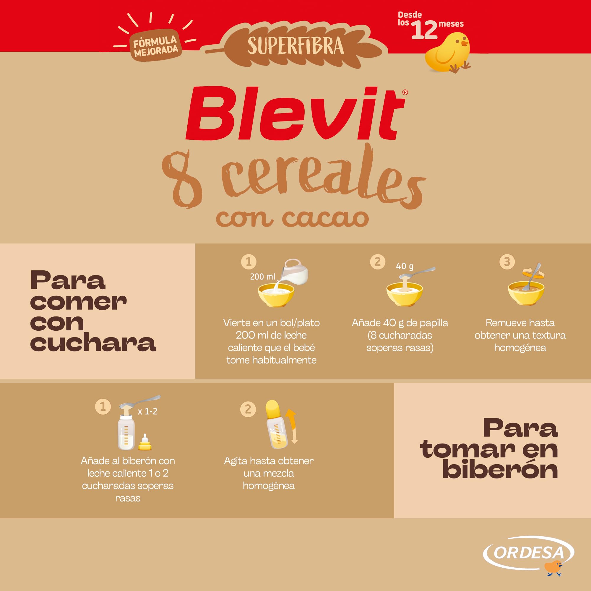 Blevit Superfibra 8 Cereales con Cacao 500g Papilla para Bebé desde 12 Meses