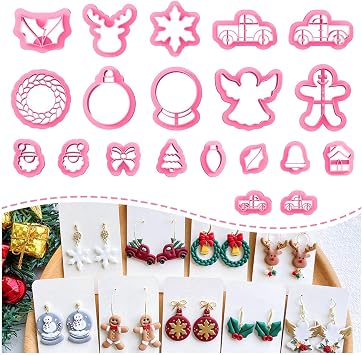 KEOKER Christmas Clay Cutters, Christmas Polymer Clay Cutters for Earrings Making, 20 Clay Cutters Shapes