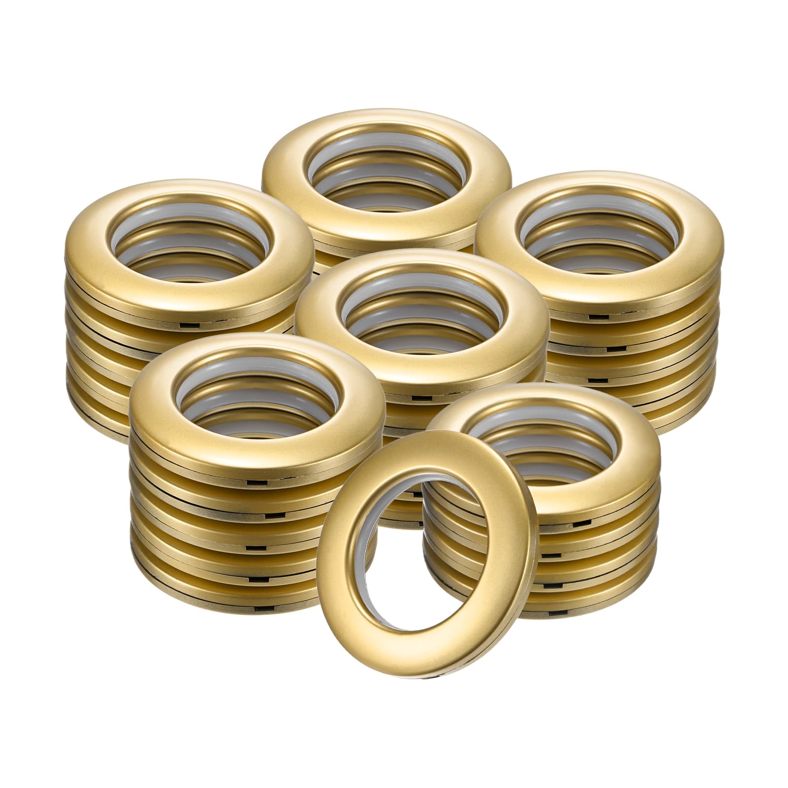M METERXITY 25-Pack Curtain Grommets, 1-9/16"(40mm) Inner Diameter Plastic Curtain Rings Clip Eyelet Rings Nanoscale Low Noise Roman Ring for Windows/Fabric, Home Drapes Grommets [Matte Gold]