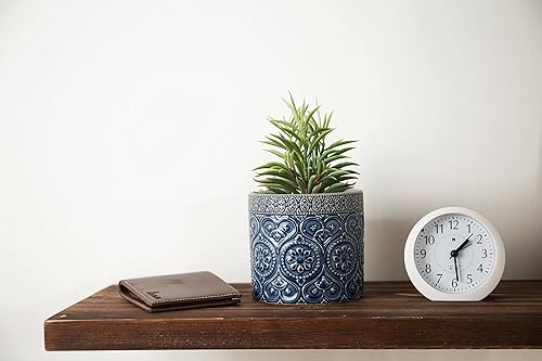 Miniatura 7 de MyGift Juego de 3 plantas artificiales, vegetación de mesa sintética con macetas de vidrio transparente y macetas MyGift de 4 pulgadas de color azul