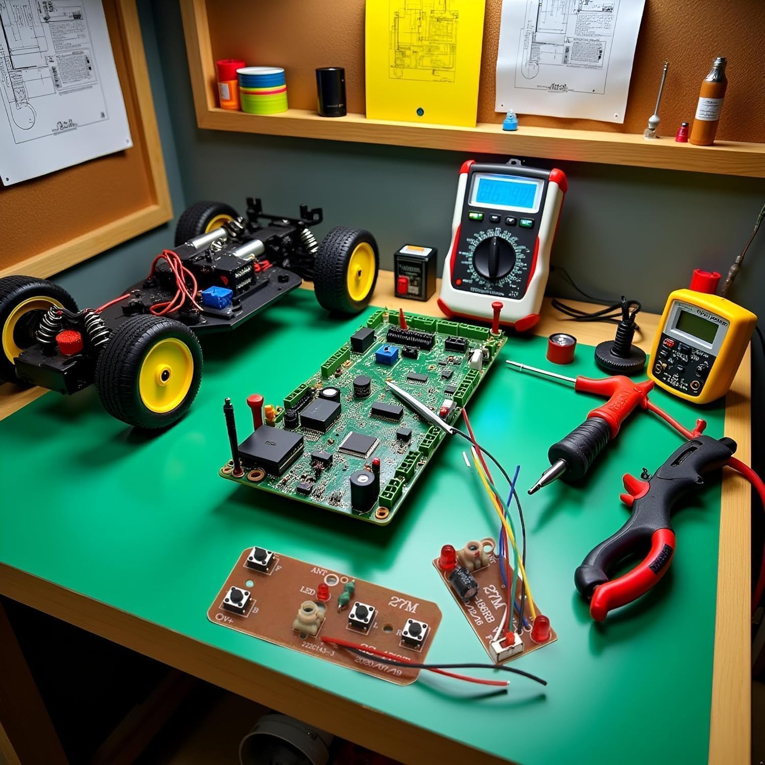 Placa de control remoto de 4 vías de 27 MHz, transmisor y receptor RC bidireccional, accesorios de modelo de robot de coche para piezas de proyectos de bricolaje (control de 2 motores)