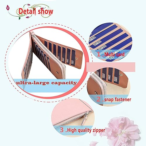 Miniatura 2 de Billetera larga multifuncional, cartera para mujer, con bloqueo de billetera, con bolsillo con cremallera, cartera para múltiples tarjetas para