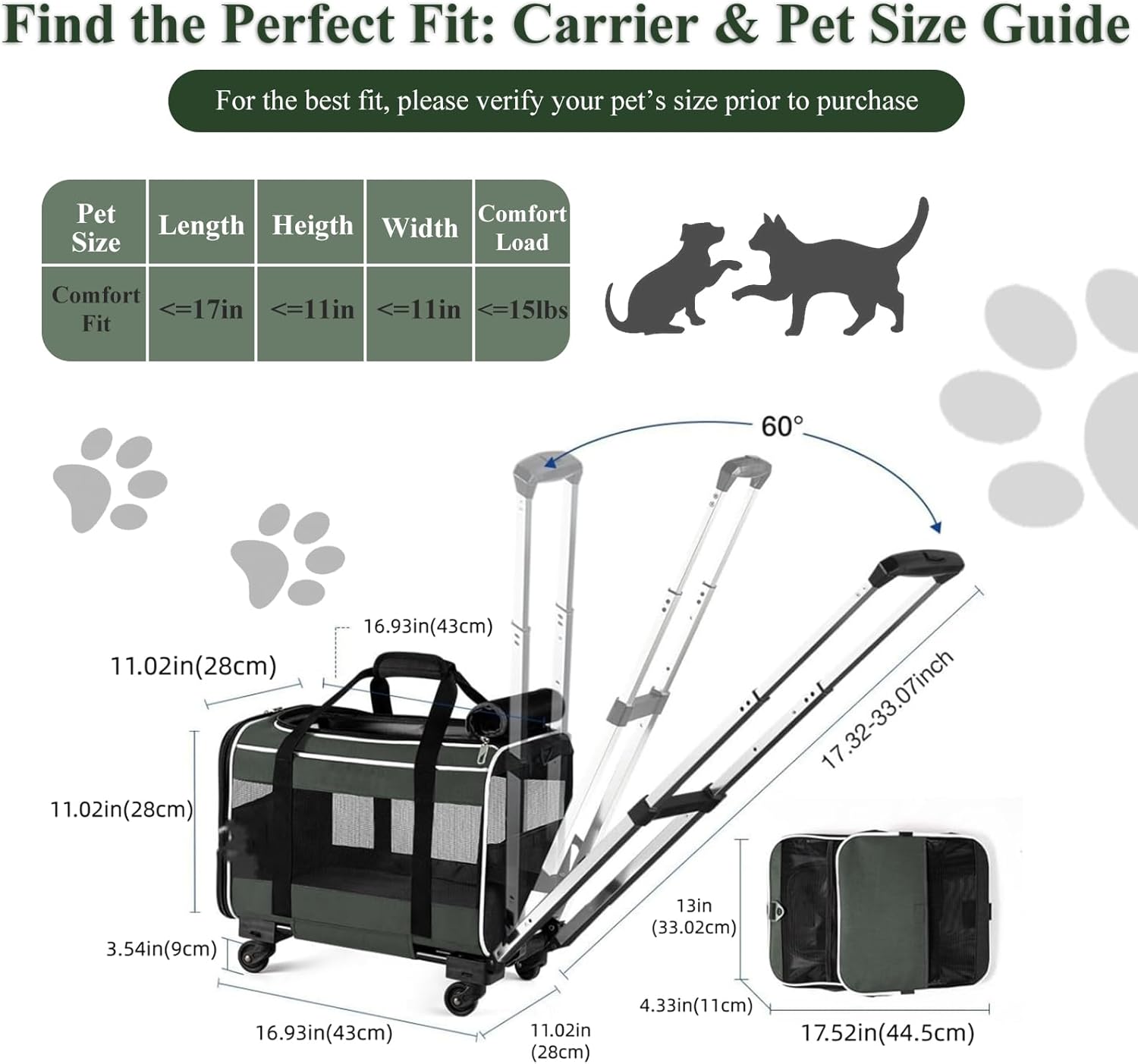 Soft-Sided pet Carrier with 360° mesh Ventilation, Durable 300D Fabric; Rolling cat Carrier with Wheels and Retractable Handle; Multi-Functional Dog Travel Bag with Secure Locks and Storage Pockets