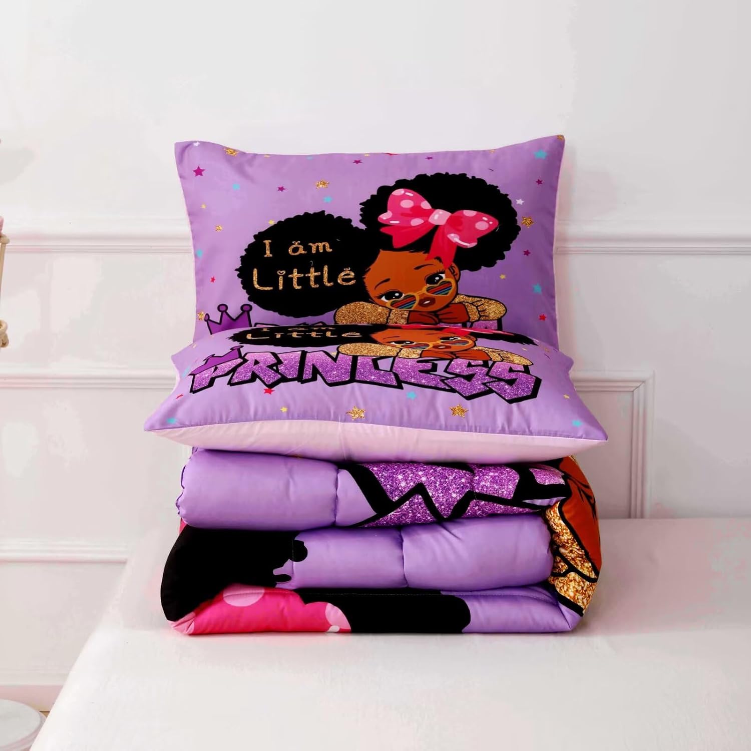 Little Black Girl Comforter Sets Twin Size,Black Girl Magic Bedding Set,Cute Little Princess Comforter Set for Kids Melanin Bedroom Bed Sets - Image 8
