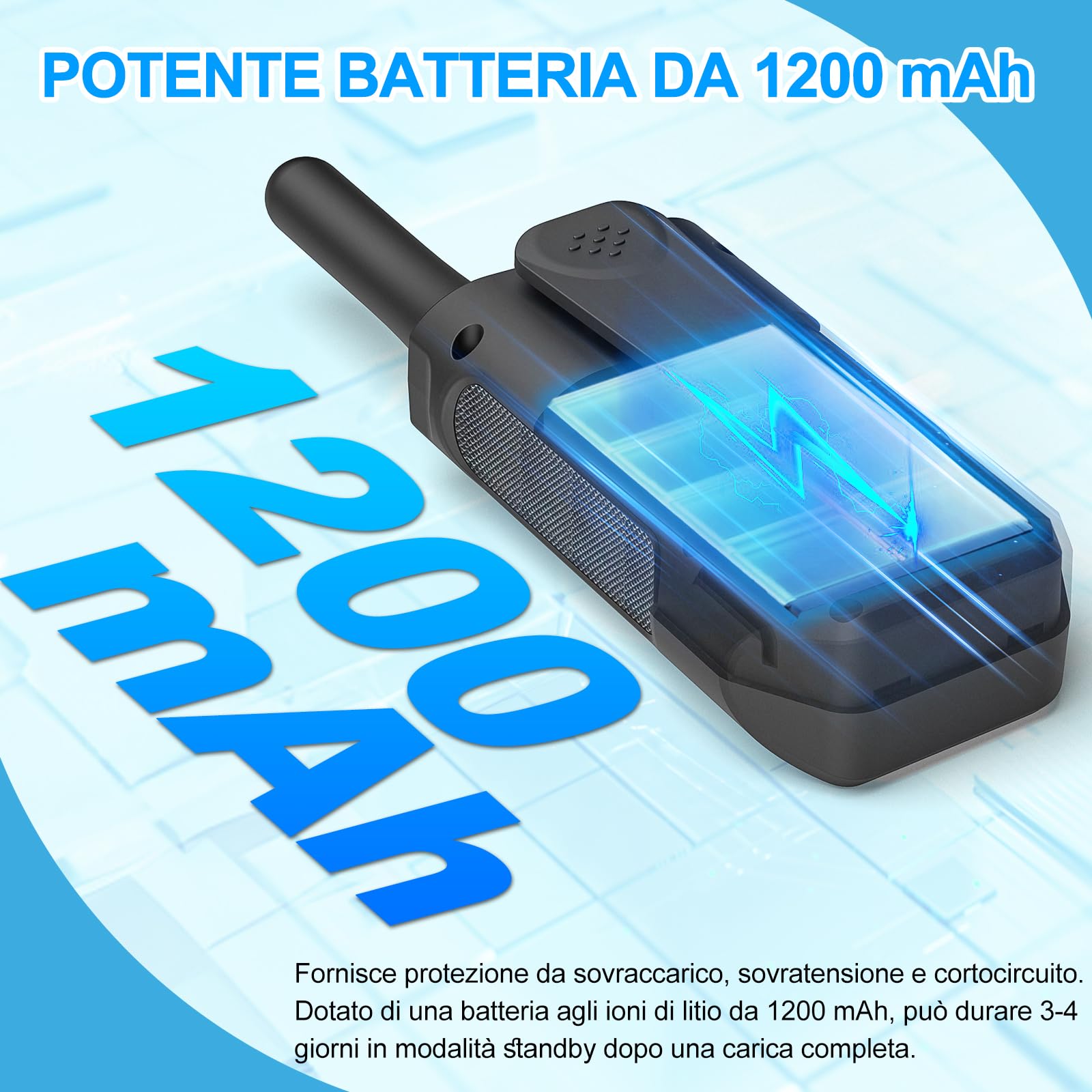 Walkie-Talkie 4 Pezzi, Walkie Talkie Ricaricabile con 1200mAh Batteria, Walkie-Talkies per Bambini Adulti, 16 Canali/VOX/Cavo USB-C, Walky Talky Lungo Raggio per Campeggio Escursioni