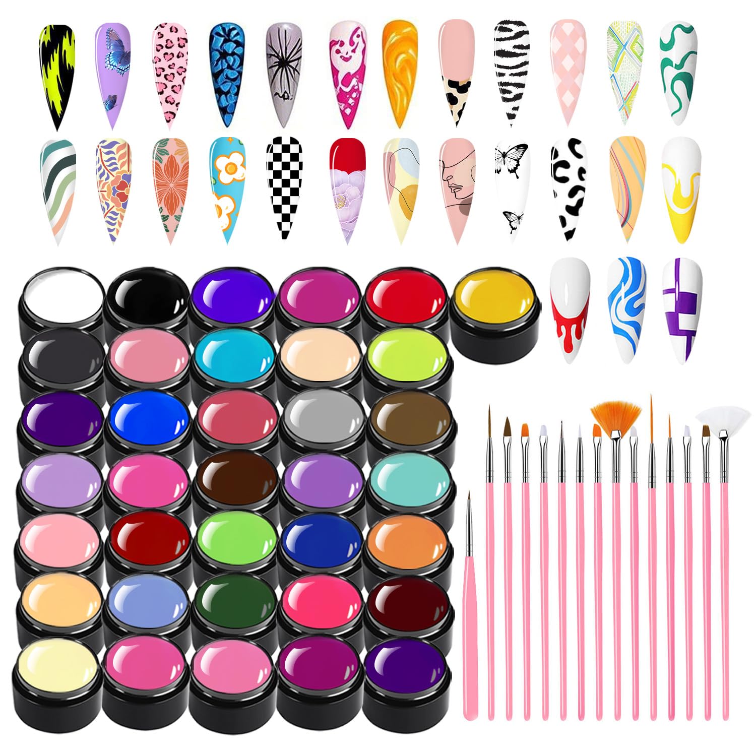 Nail Painting Gel Polish Kit – Pure Color Soak Off Gel per nail art, fai da te e salone, set di pittura per manicure durevole con colori chiari (36)