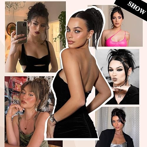 Miniatura 5 de LUNDEREN Moño desordenado, pieza de cabello 100% humano, extensión de cabello despeinado, moño desordenado, pieza de cabello desordenado para mujer,