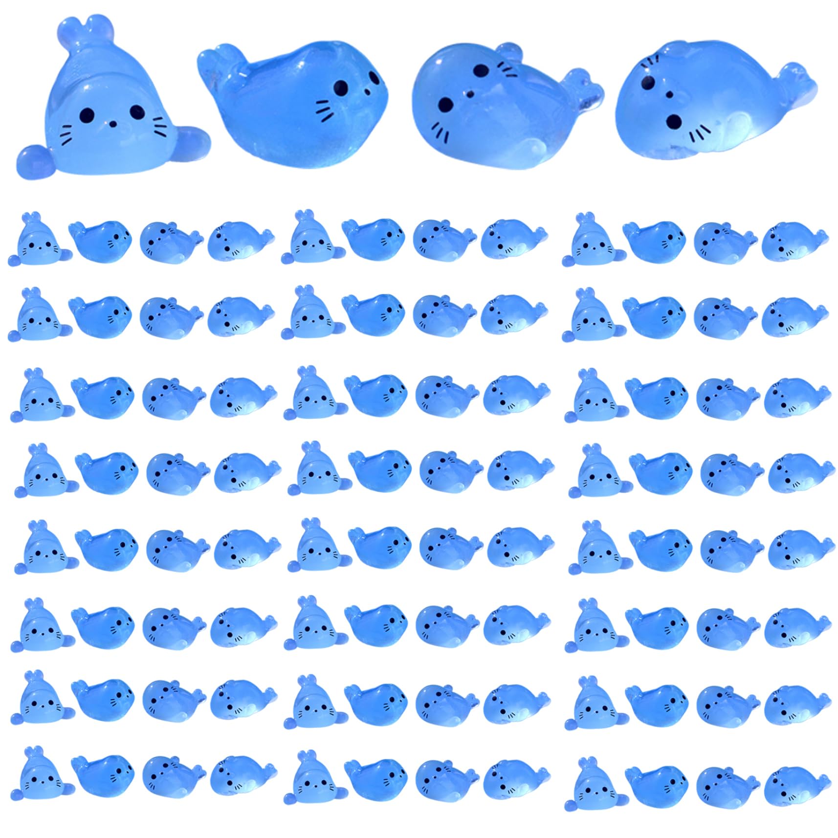 XJKLBYQ Luminous Mini Resin Figurines,100Pcs Cute Miniature Seals,4 Styles Seal Pup Glow in The Dark,Mini Sea Animals DIY Tiny Animals Figures for Fairy Garden Landscape Aquarium