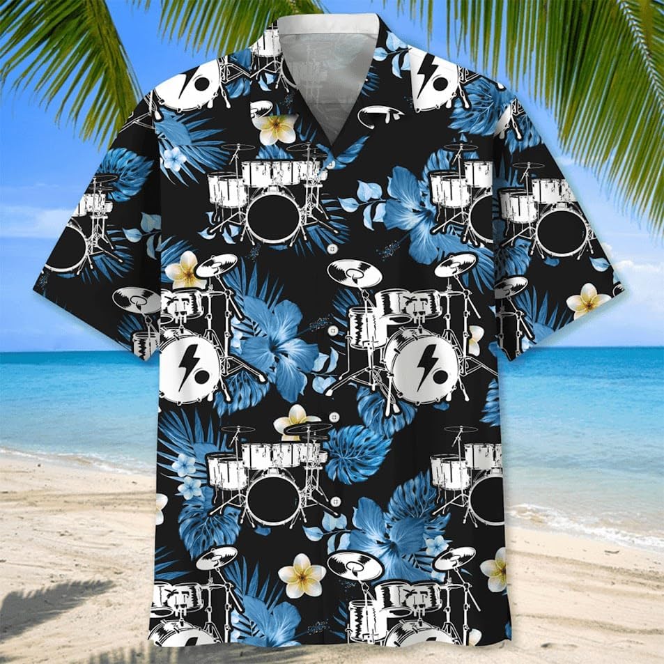 Drum Hawaiian Shirts for Men, Music Lover Gifts, Men Drum Summer Short Sleeves Aloha Beach Shirt