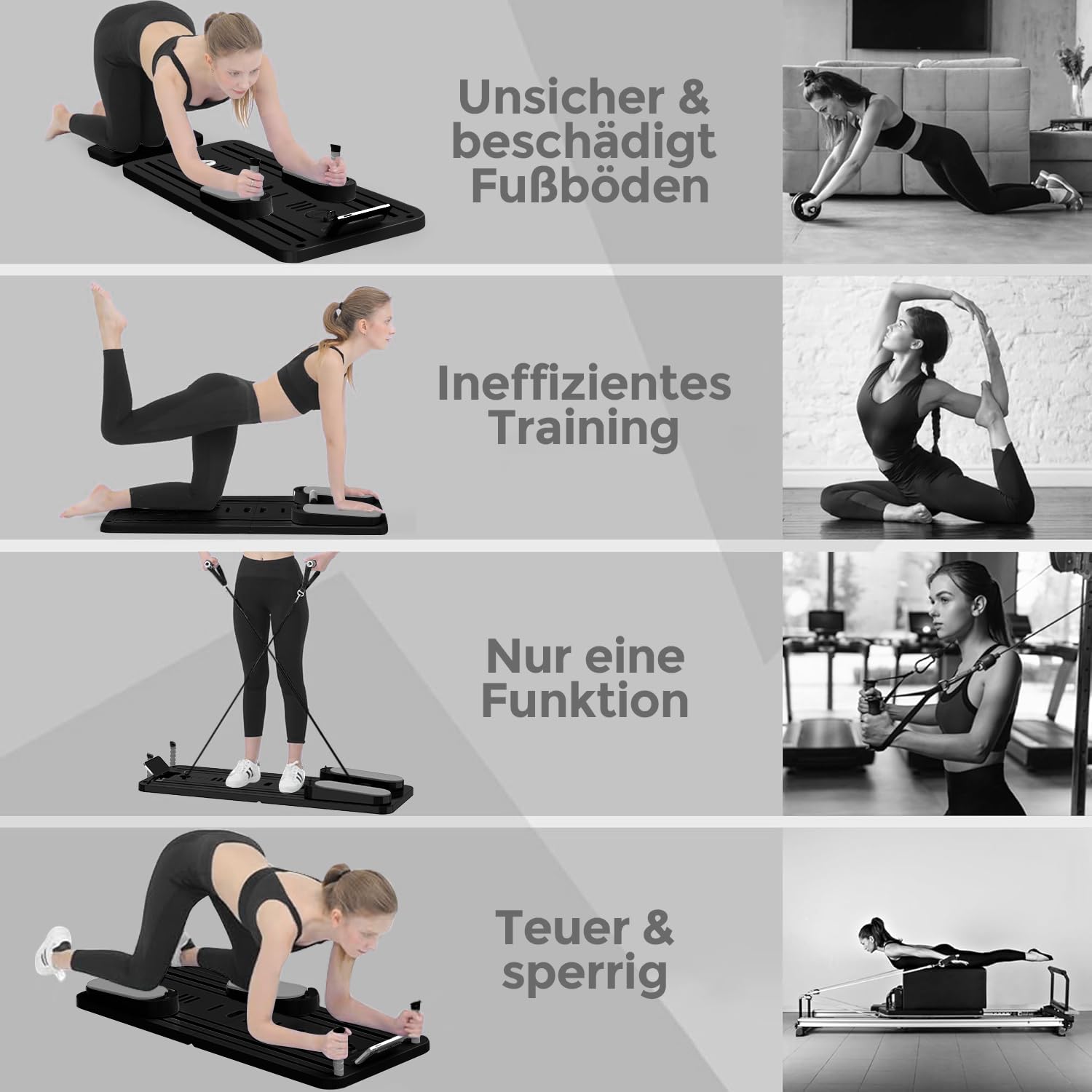 Planche de Pilates 2026 - Réformateur de Pilates - Pour la maison - Pliable - Multifonctionnel - Avec bandes de résistance / barre de Pilates - rebond automatique - Entraîneur abdominal / bras