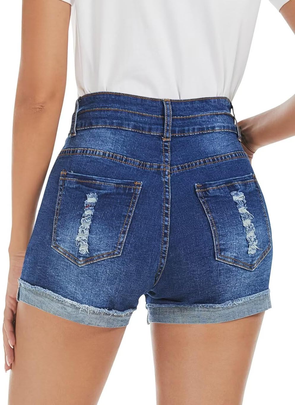 FEKOAFE 2026 Womens Casual Mid/High Waisted Denim Shorts Summer Stretchy Ripped Jean Shorts for Women - Image 2