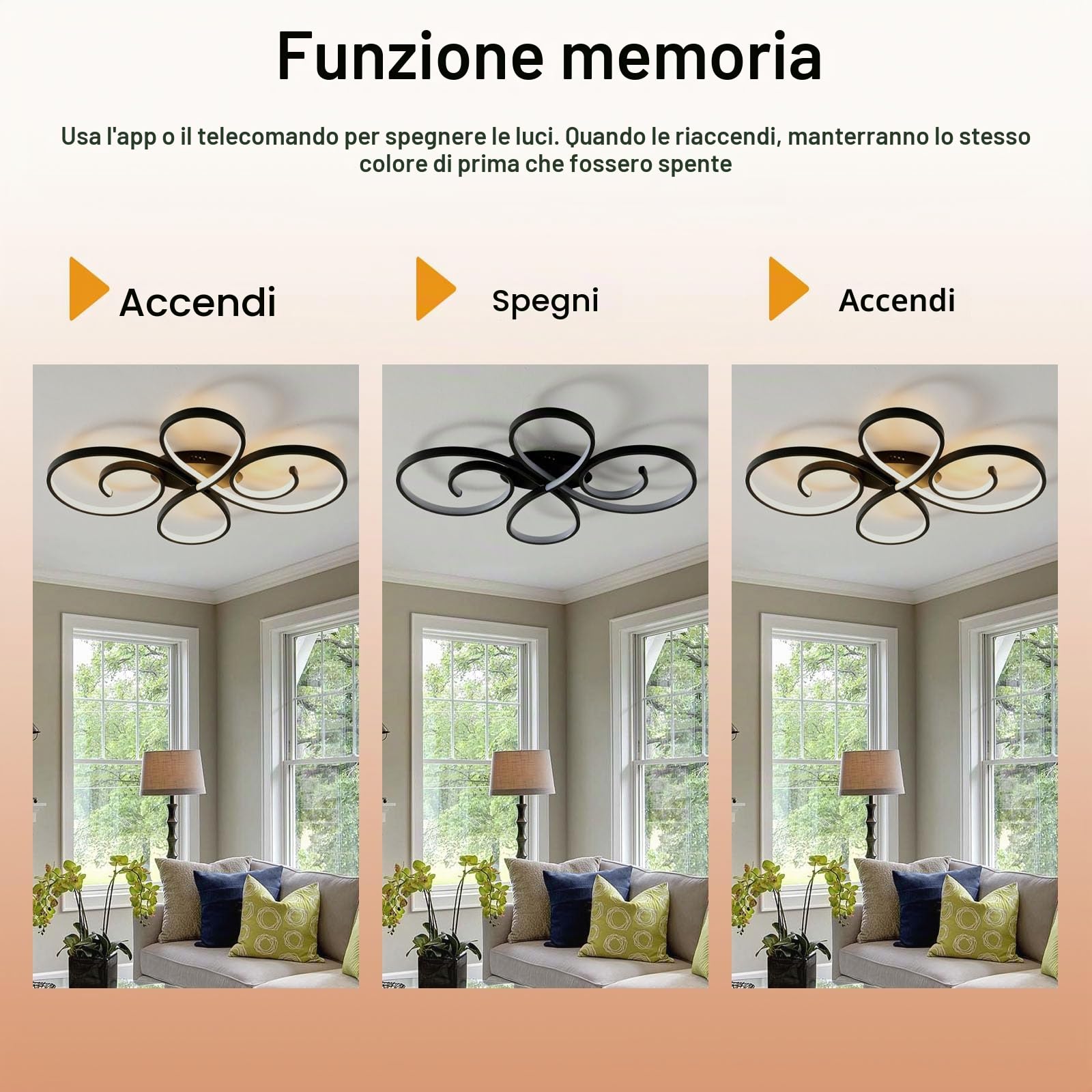 Intelligente Plafoniera Dimmerabile Lampadario,Funzione Di Memoria con Elevata Resa Cromatica Senza Sfarfallio e Luce Notturna Moderno Ceiling Light,per Soggiorno e Camera Da Letto,Nero