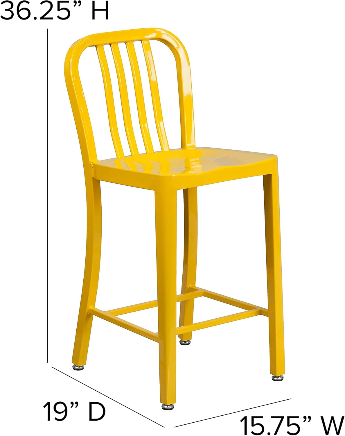 Flash Furniture Gael Commercial Grade 2 Pack 24" High Yellow Metal Indoor-Outdoor Counter Height Stool with Vertical Slat Back