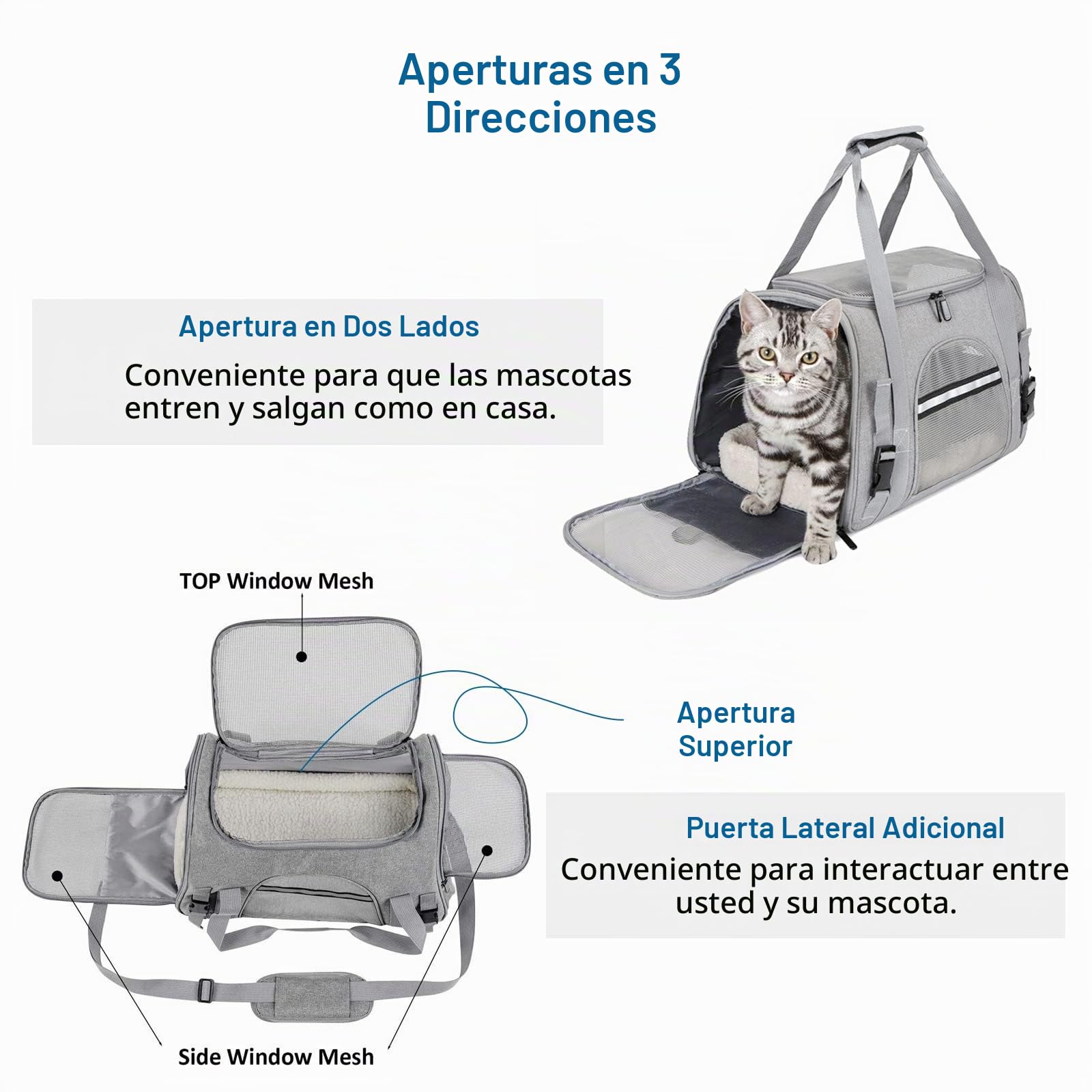 PETCUTE Transportín Perro Gato,Bolsa Transporte Plegable para Mascotas con Correa de Hombro Ajustable,Colchón Suave,Portador Transpirable de Viaje con Tira Reflectante,Aerolínea Aprobada,hasta 9 KG