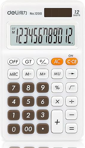 Miniatura 8 de Deli Calculadora básica de función estándar, calculadora de escritorio de 12 dígitos con pantalla LCD grande, calculadoras de oficina de energía Rosa