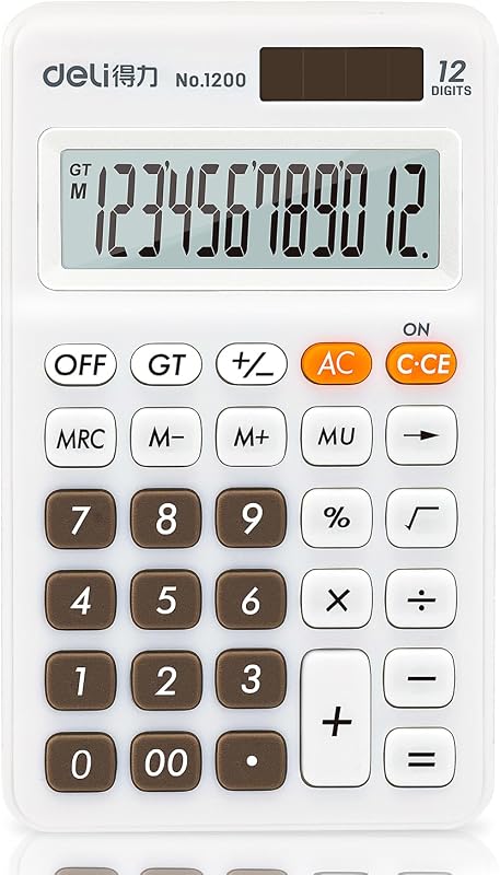 Standard Function Basic Calculator, 12 Digit Desktop Calculator with Large LCD Display, Solar Battery Dual Power Office Calculators, White