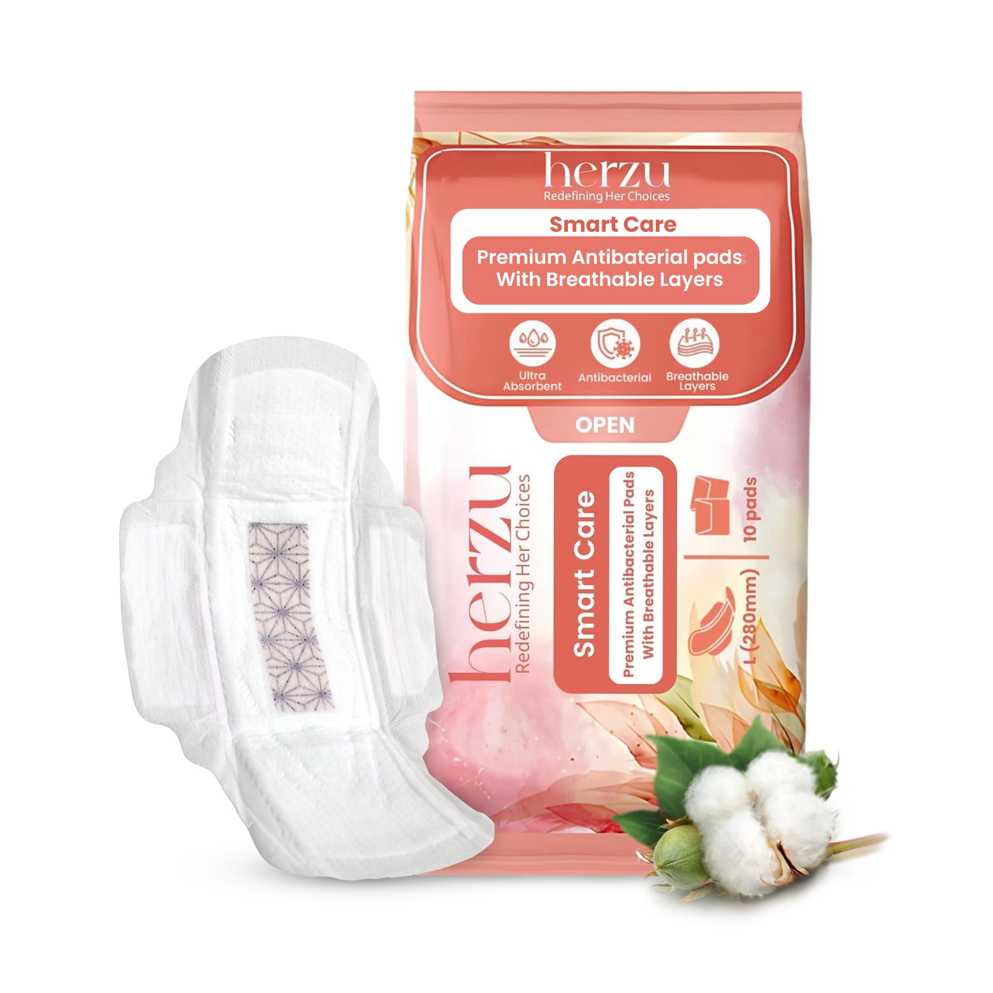 Herzu Premium Ultra Thin Sanitary Pads - 20 Normal Flow (L) Organic Cotton Period Napkin with Disposable Bags - Pack of 2 (B0D8TBQDG2) Amazon Price History, Amazon Price Tracker