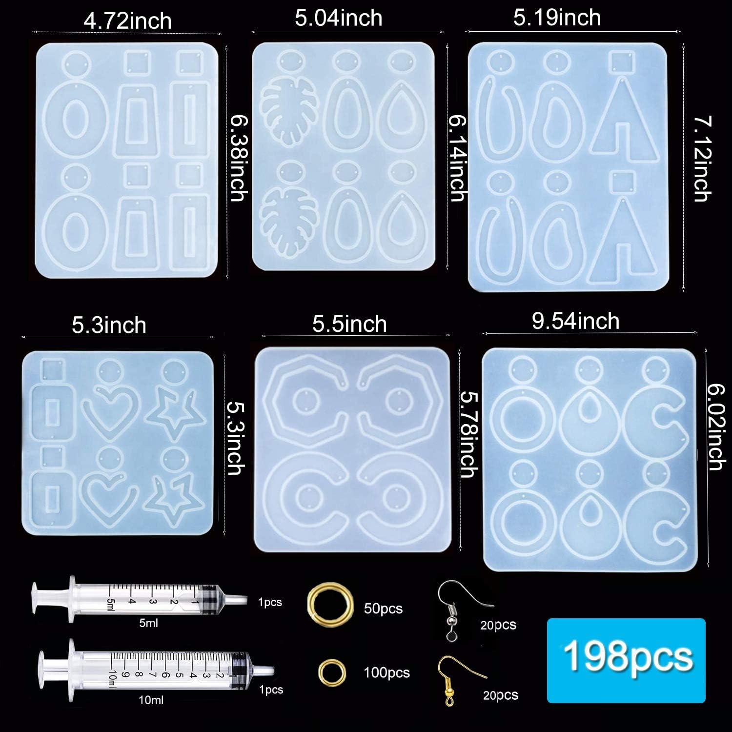 6 PCS Resin Earring Molds,Gdaya Retro Drop Dangle Style Resin Jewelry Silicone Molds Including Earring Hooks,Jump Rings,Trendy Earring Epoxy Resin Molds for DIY Women Earrings,Jewelry Making (6pcs)
