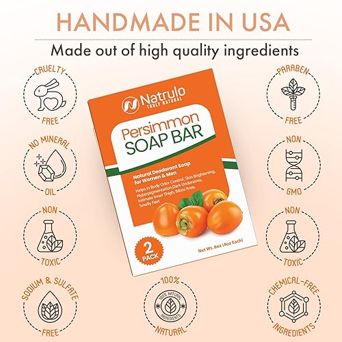 Miniatura 4 de Barra de jabón caqui para control de olores corporales  Gel de baño desodorante purificante con caqui japonés y extracto de té verde para eliminar