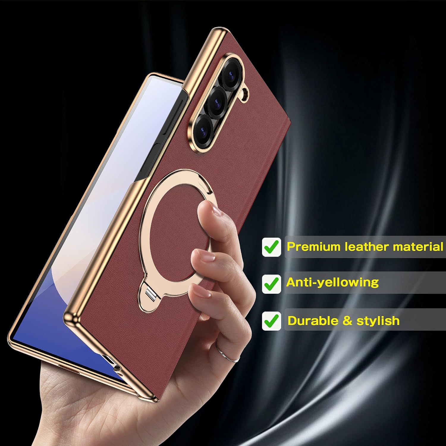 【All-In-One】 for Galaxy Z Fold6 Case with 360° Stand (compatible with MagSafe) Magnetic stand Privacy Screen Protector, MIL-Grade Shockproof Premium Leather Full Hinge Protection - Wireless Charging