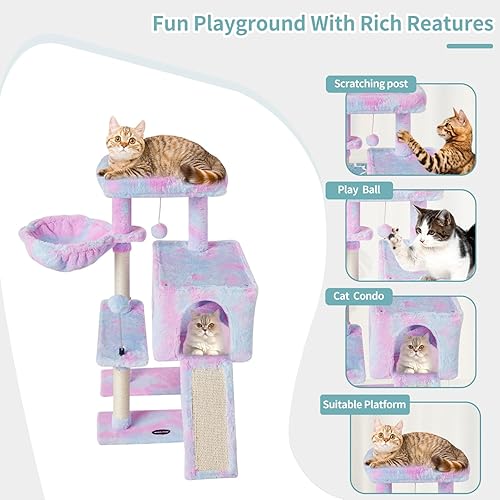 Miniatura 3 de MIAO PAW Torre de árbol para gatos de interior con diseño de arco iris, 10 unidades, con postes rascadores de sisal, plataforma de salto, muebles