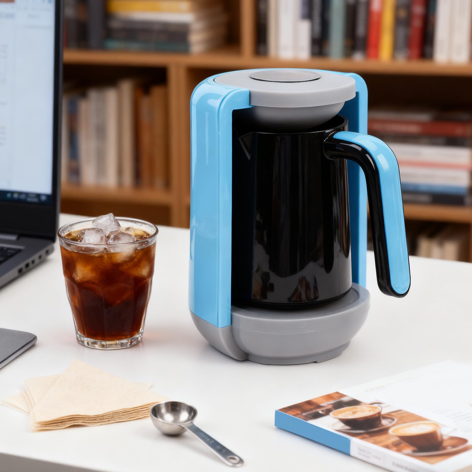 Macchina per caffè Turco Macchina per caffè Elettrica Efficiente da 400 W per Ufficio Domestico 15x20,5 Cm con Tazza di (Blu)