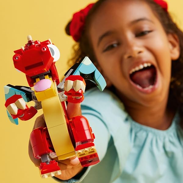 LEGO LEGO Creator 3 in 1 Red Dragon Toy, Transforms from Dragon Toy to Fish Toy to Phoenix Toy, Gift Idea for Boys and Girls Ages 6 and Up, Animal Toy Set for Kids, 31145 in use