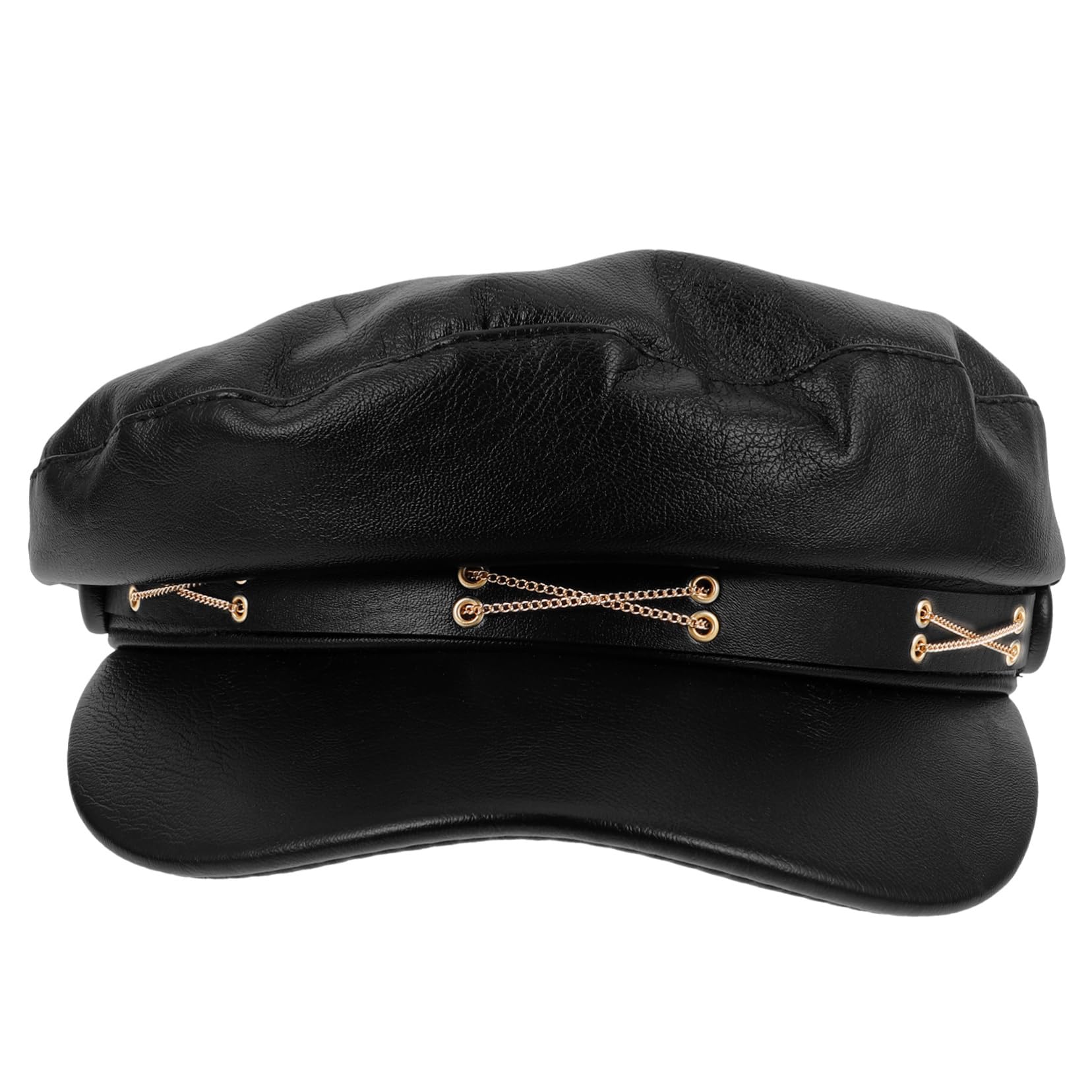 Didiseaon Fashionable Women's Beret Hat Faux Leather Cap for Artists Teens Sun Protection Black