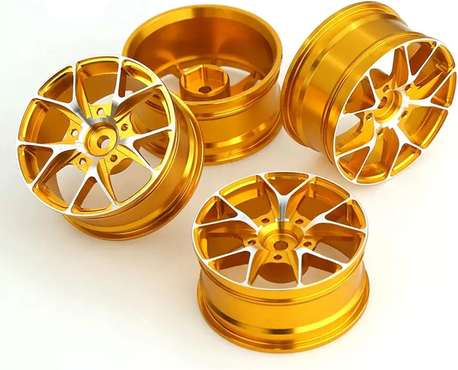 1/10 On Road Drift Wheels Rims Hex 12mm RC Aluminum Alloy Rally Racing Hubs for 1:10 Scale Touring Street Car Tires Tamiya TT01 TT02 HSP 2S 3S Brushless HPI KYOSHO XV02 XV01 4PCS (Gold)