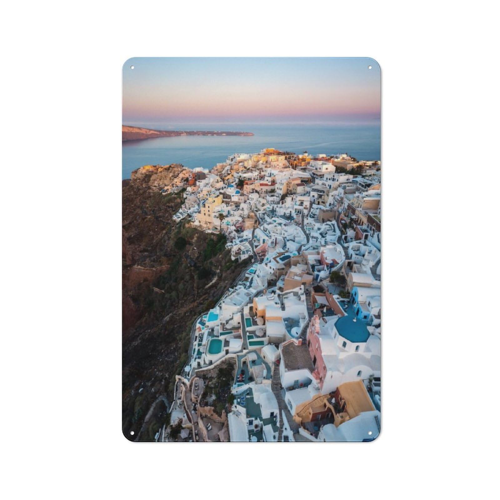 Junmoney Oia Santorini Aerial View Tin Sign 30X20cm With For Pub Or Café, Rustic Decor, For Kitchen, Dining Room And Home Bar Wall Decor
