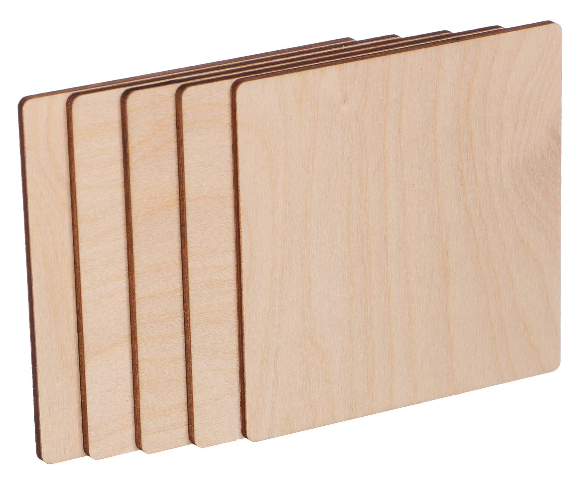 CREATIVE WOOD Set van 5 houten canvas om te beschilderen, 10 x 10 cm, 5 stuks multiplexplaat, set van houten schildergronden, 40 mm dikte, houtverbranding met soldeerbout, schilderpads voor
