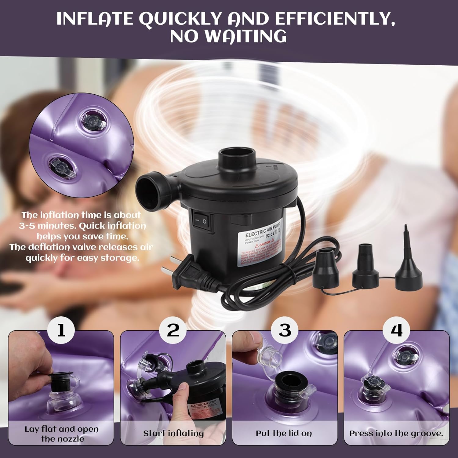 Inflatable Nuru Massage Air Mattress, Durable PVC Inflatable Mattress, Waterproof and Thick, Foldable Blow up Mattress with Electric Air Pump, Easy to Inflate and Deflate, for Massage SPA Sauna