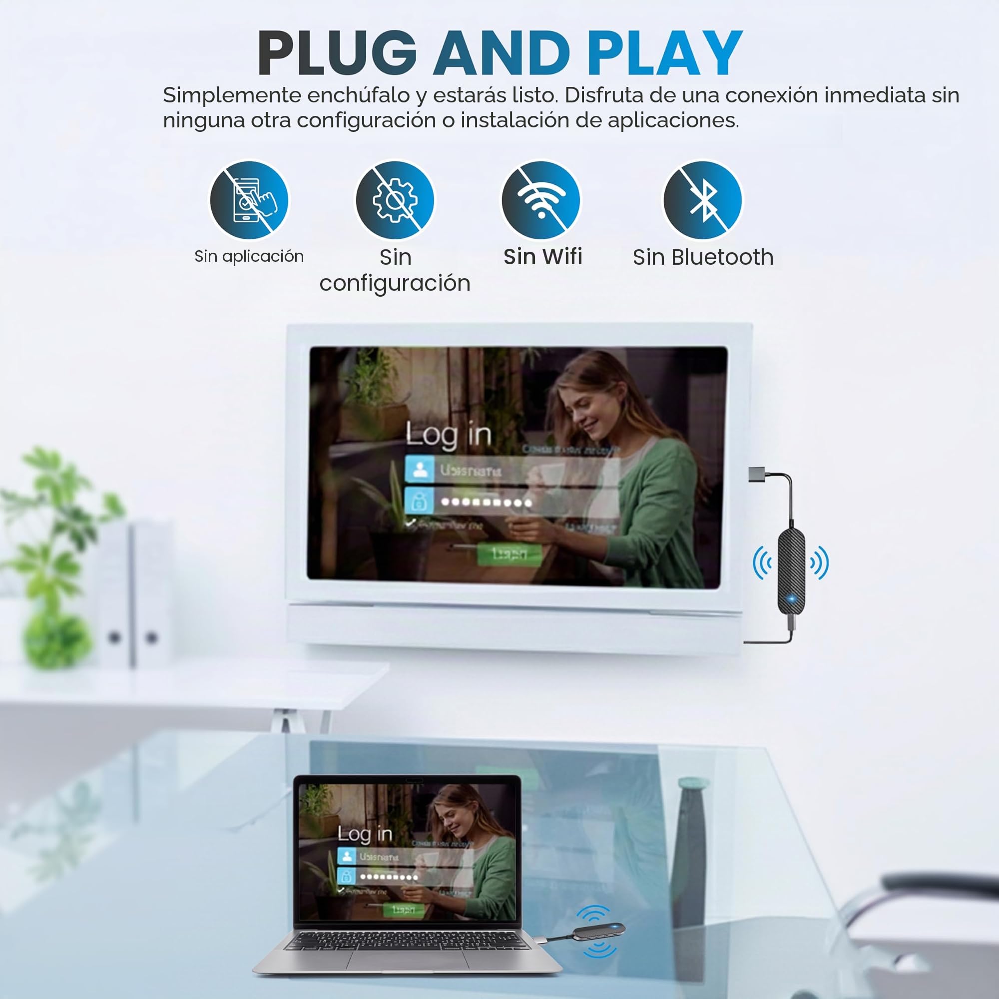 Transmisor y Receptor HDMI inalámbrico [1080P Full HD], transmisión inalámbrica HDMI para Streaming de PC, portátil, Consola a TV, proyector, inalámbrico y Sencillo
