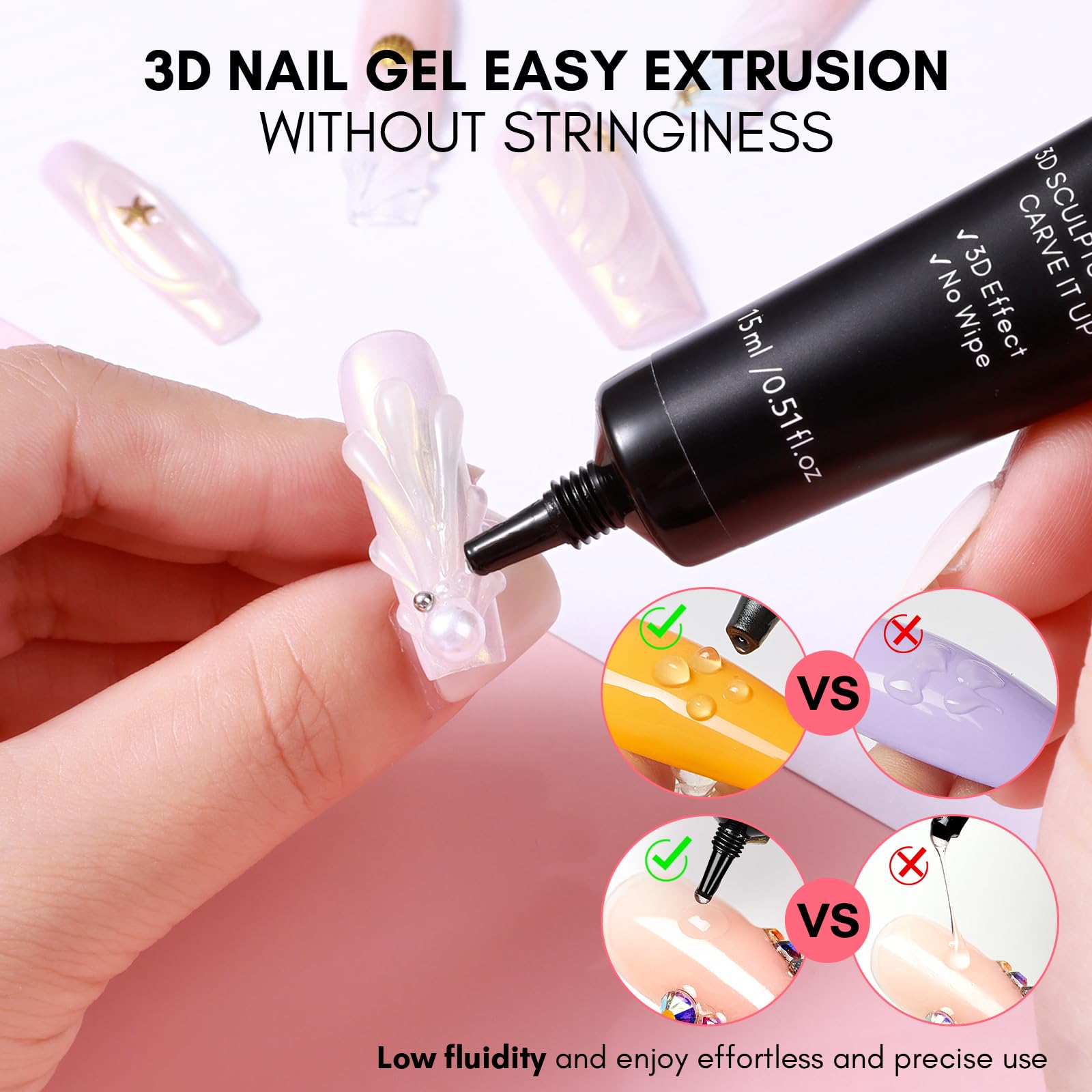 Pegamento de diamantes de imitación para uñas con kit de gel 3D – Pegamento súper fuerte para uñas y gel de escultura para arte de uñas, dibujo, moldeado y diseños en relieve, fácil de usar 4