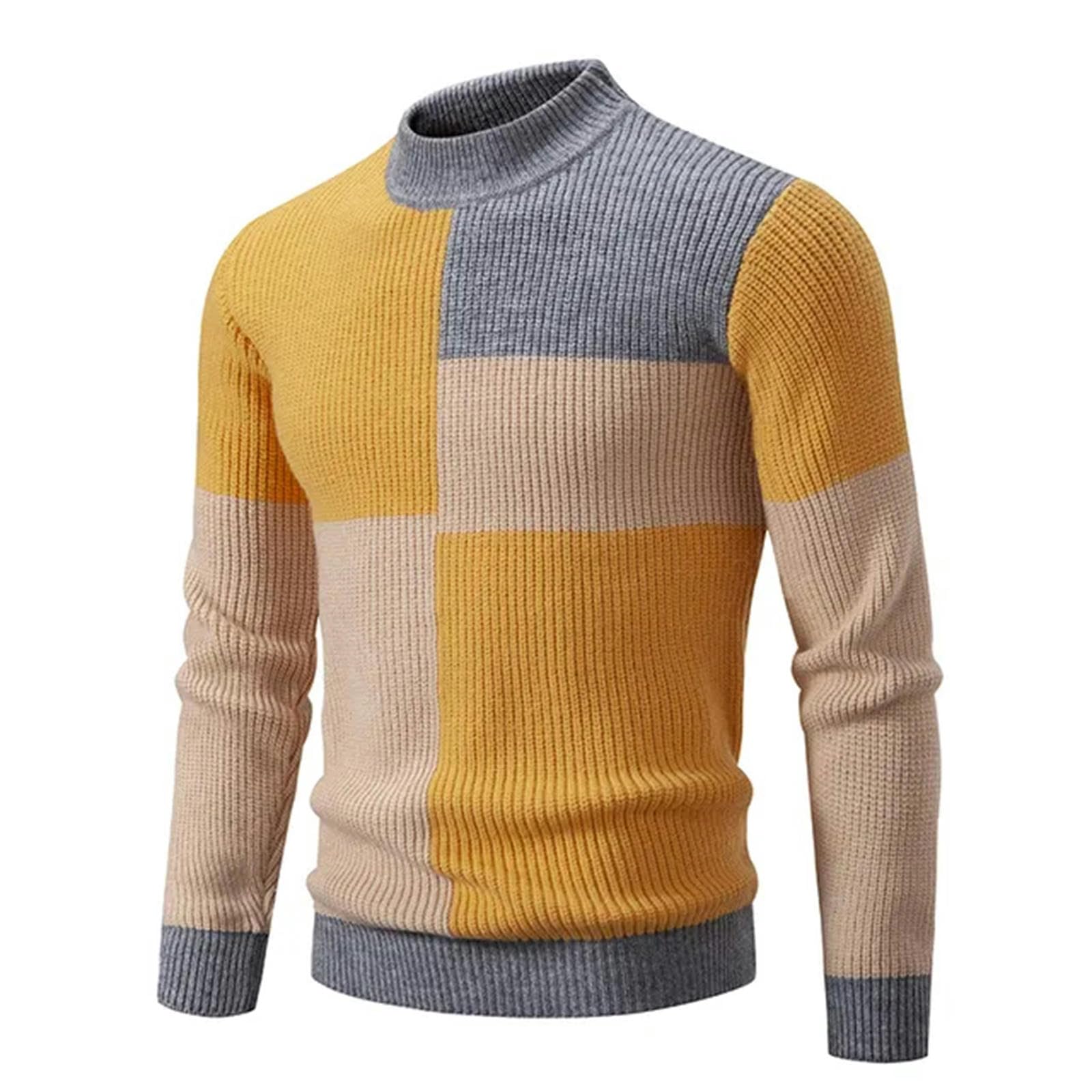 MdybF Sweter męski sweter męski patchworkowy sweter z dzianiny męski wąski sweter dzianina męska