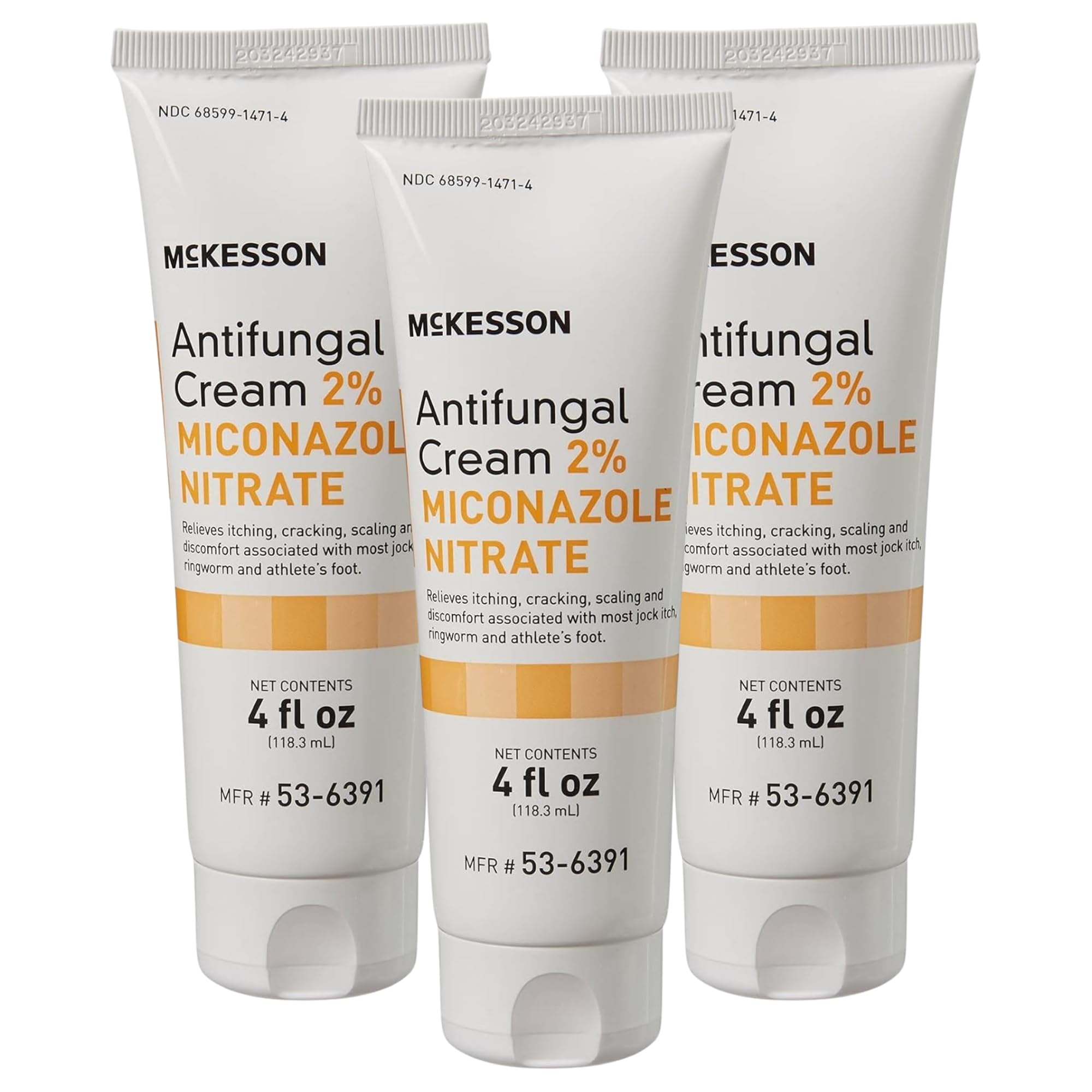 McKesson Antifungal Cream, 2% Miconazole Nitrate - Relieves Itching, Burning, Cracking from Jock Itch, Ringworm and Athlete Foot - 4 oz., 3 Count