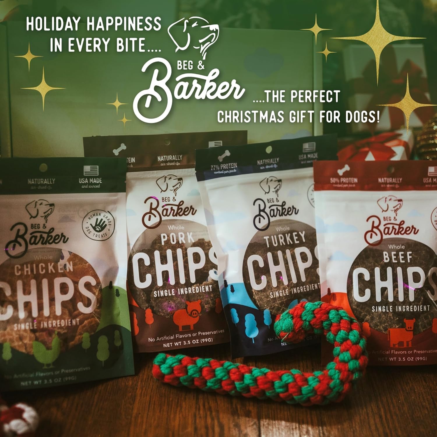 Beg & Barker Pork Chips for Dogs (3.5 Ounce, Pack of 2) - Single Ingredient Dog Treats Made for Large & Small Dogs Protein Human Grade Dog Treats Made from Real Meat Pork, Made in USA