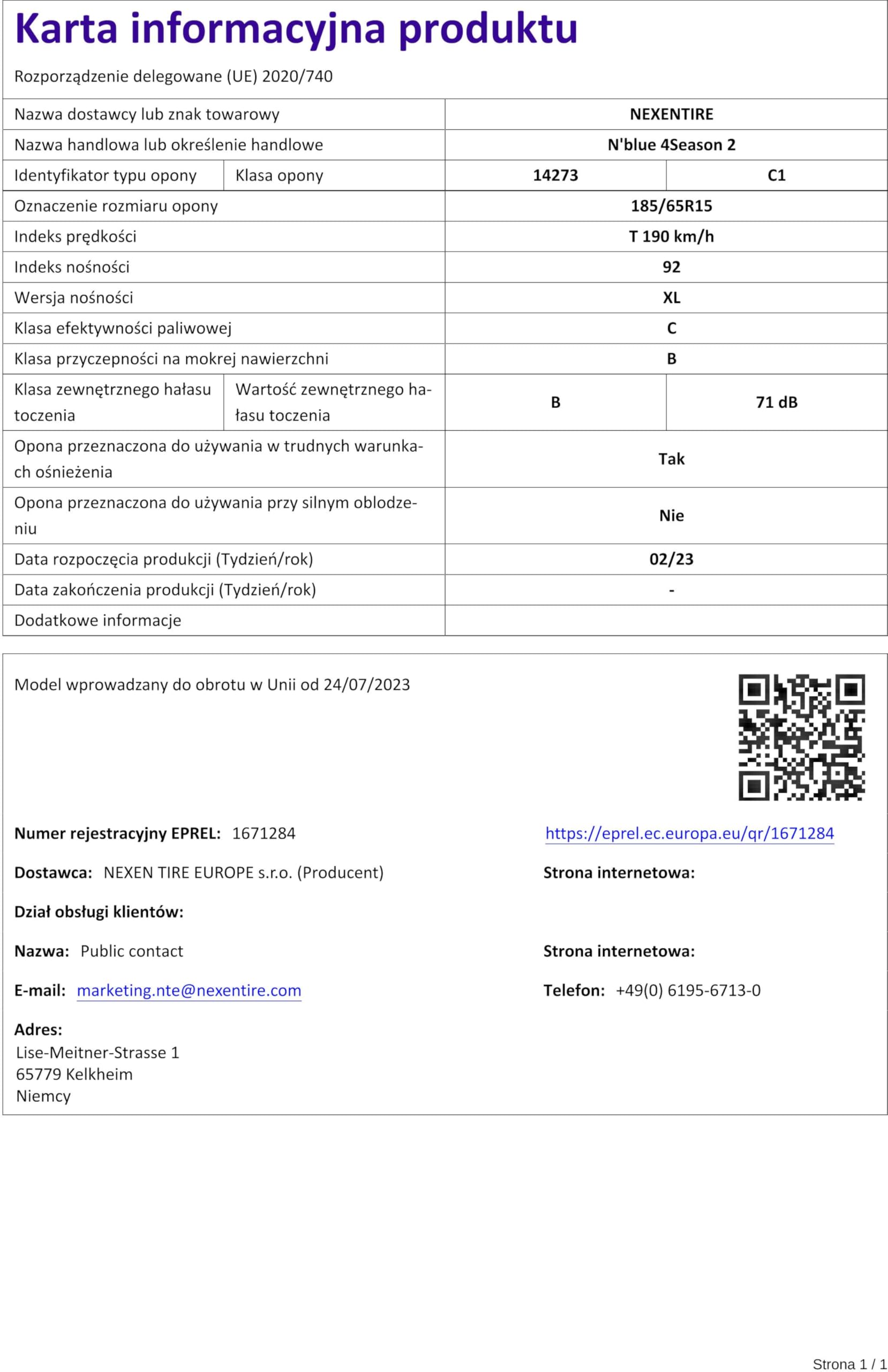 NEXEN 185/65 R15 92T 4 Stagioni XL Auto