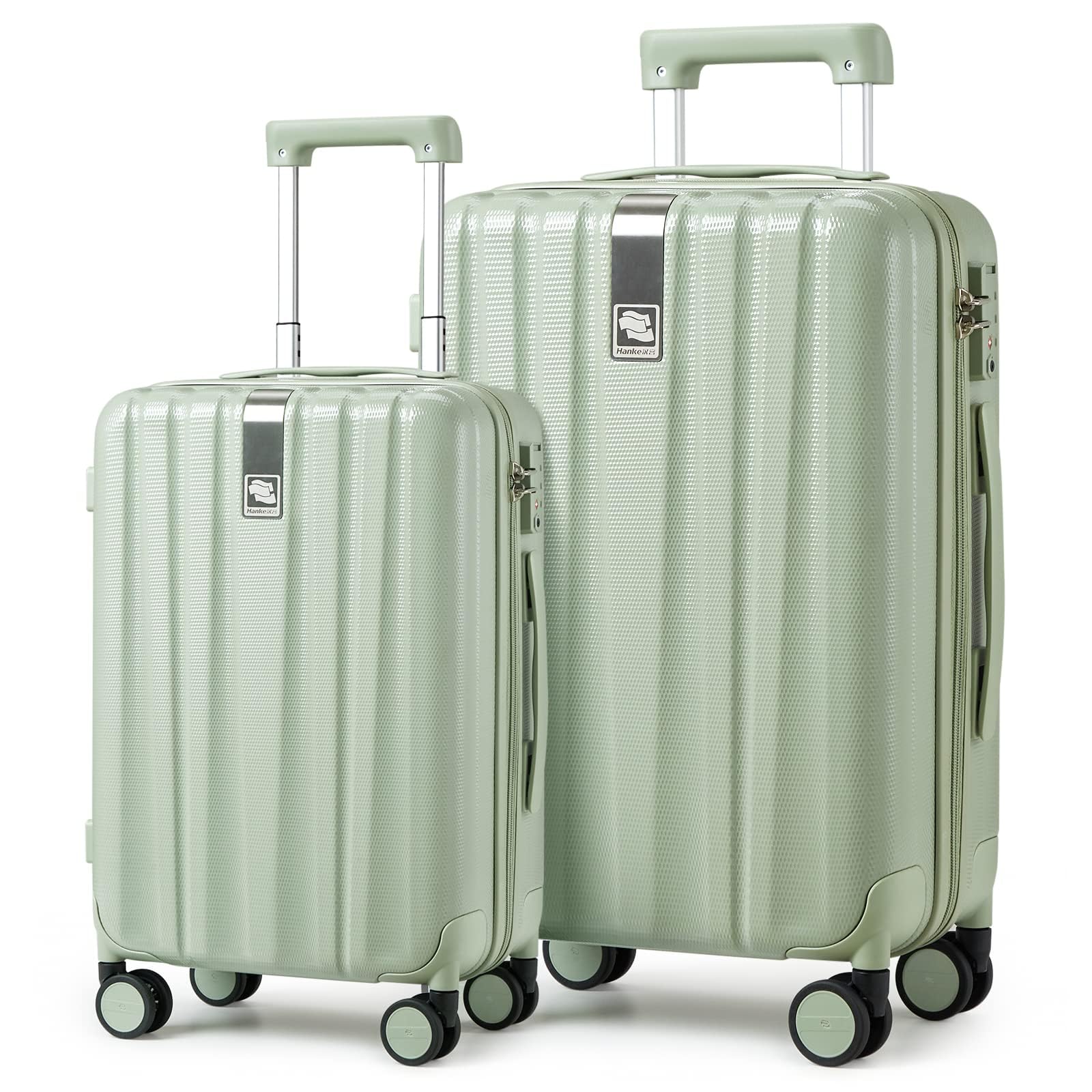 Hanke Luggage Sets 2 piece Carry On Luggage with Wheels PC Hard Shell Suitcases Lightweight Checked Travel Luggage Large Travel Suitcase Woman Men 20/29 Inch(Bamboo Green)