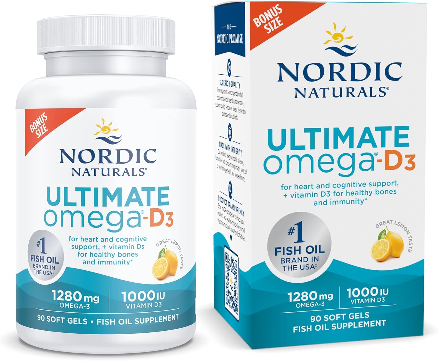 Nordic Naturals Ultimate Omega-D3, Lemon Flavor - 120 Soft Gels - 1280 mg Omega-3 + 1000 IU Vitamin D3 - EPA & DHA - Promotes Brain, Heart, Immune Health - 60 Servings