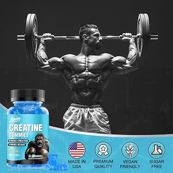 Creatine Gummies 5000mg Creatine Monohydrate with 1000mg BCAAs (1 Month Supply) for Men & Women, Vegan & Sugar-Free, Easy Pre/Post Workout Gym Support for Performance and Muscle Power, Blueberry