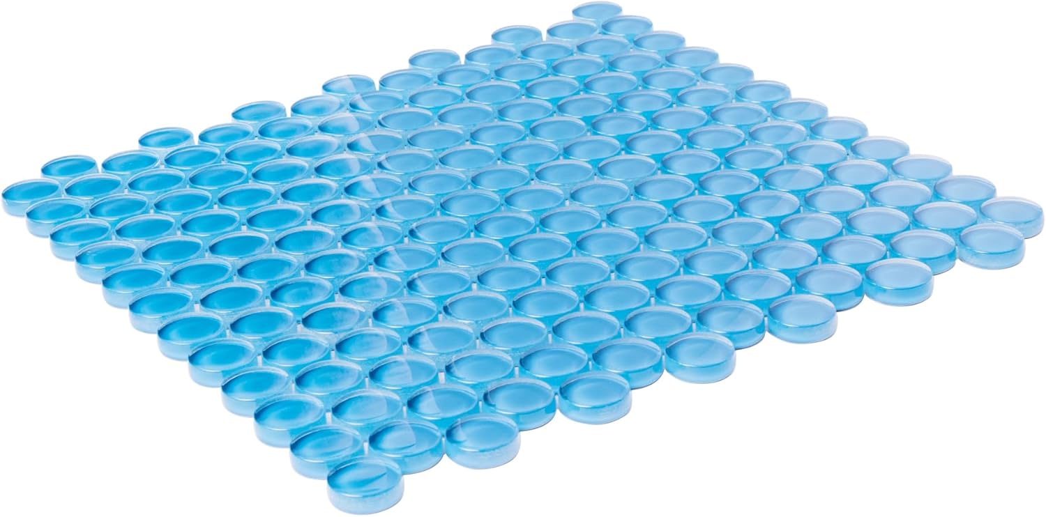 Penny Round Glass Mosaic Tile 1”x1” – 5 Sq Ft Box of 5 Tiles – Glossy Finish, Waterproof, Easy Install Mesh-Backed Tile for Kitchen Backsplash, Bathroom, Shower, Wall, & Decor - Sky Blue