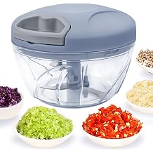 Hand Chopper Manual Food Processor, Pull String to Slice Vegetables, Onions, Garlic, Nuts, Tomatoes and Meats in Seconds, Curved Stainless Steel Removable Blade, Non-Slip Base Food Chopper520ml