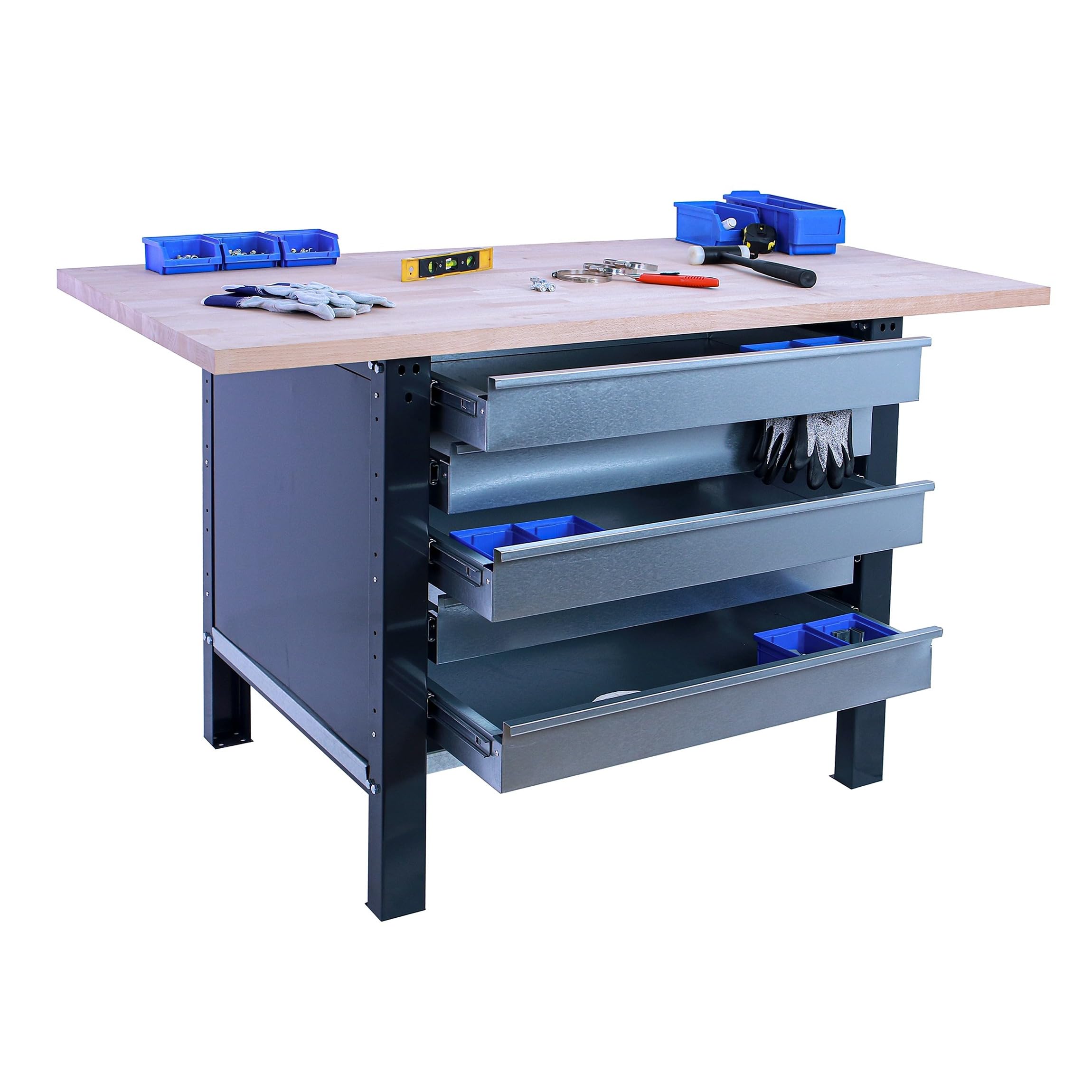 SimonRack Banco de Trabajo Taller, Capacidad Carga 1000 kg, 865x1200x750 mm, Mesa de Trabajo, 5 Cajones, Antracita/Haya - BT6 PRO | Tablero Madera Alistonada 32 mm, Capacidad Carga 1000 kg, Madera Haya, Antracita , Pintura anticorrosión